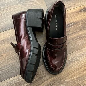 Sincerely Jules Deep Red Loafers with Black Soles
